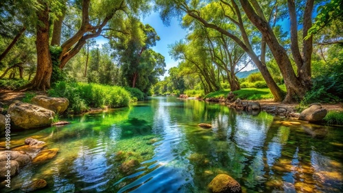 Tranquil Tsalmon Stream Surrounded by Lush Greenery in Northern Israel's Urban Exploration Landscape