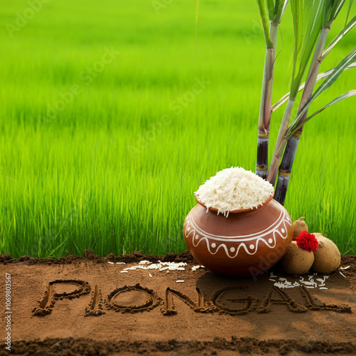 A Pongal pot placed in a lu...