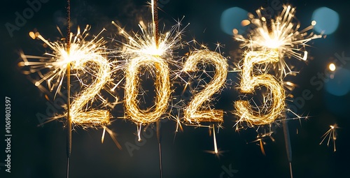 A golden sparkler in the shape of 2025