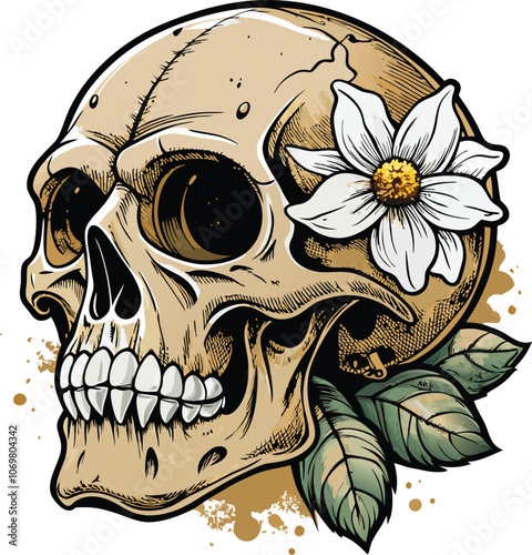 Skull with flower elements for t shirt design