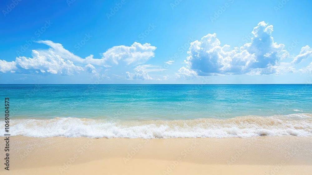 Serene Ocean View with Clear Blue Sky and White Clouds Serene Ocean View with Clear Blue Sky and White Clouds