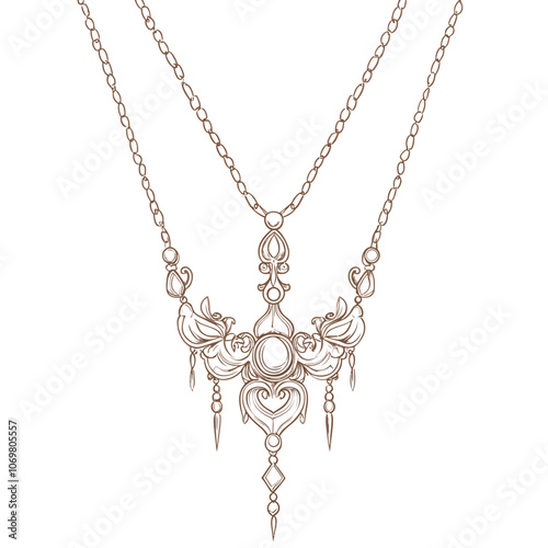 Necklace with hearts on a white background. Vector illustration