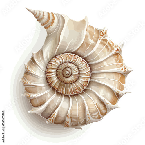 Nautilus shell isolated on white background. Sea shell. Vector illustration. 