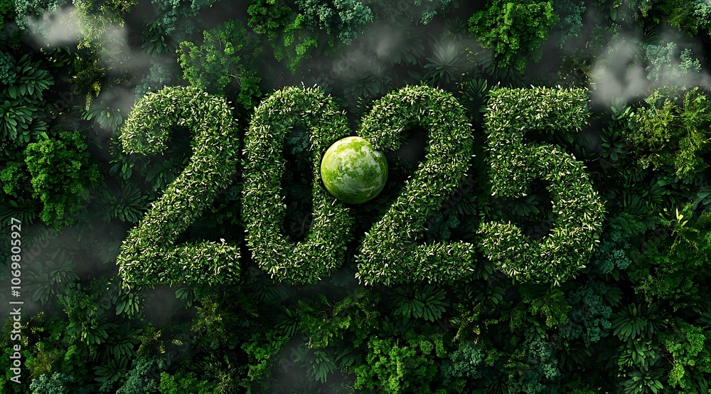 Aerial view of a green forest with the numbers 2025 Aerial view of a green forest with the numbers 2025
