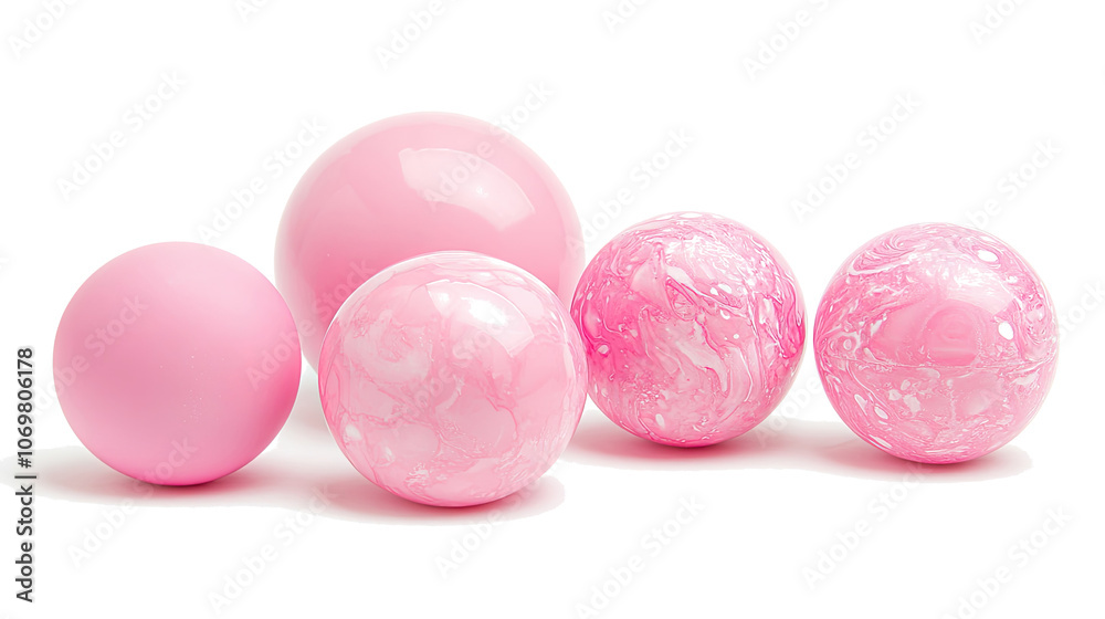 Pink Matte Balls of Varying Sizes on Clear Background Generative AI