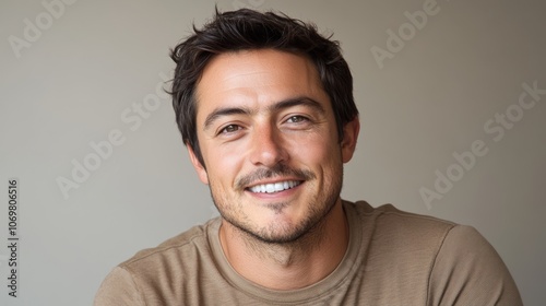 Happy Handsome Man Smiling Portrait Casual Closeup