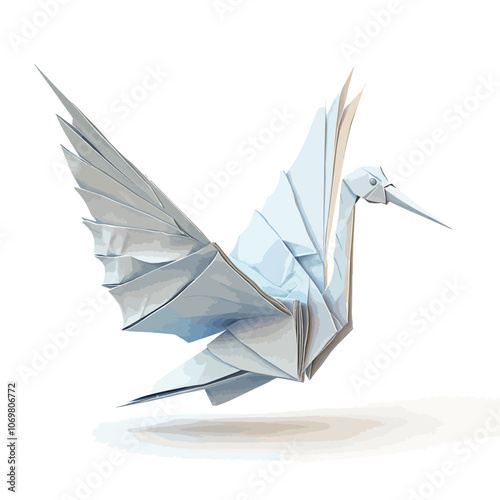 Origami crane isolated on white background. 3d render. origami crane 
