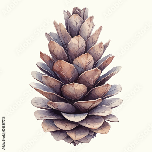 Pine cone isolated on white background. Watercolor hand drawn illustration 