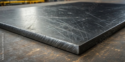A close up shot of a scratched metal surface, revealing the texture of a hard-wearing material