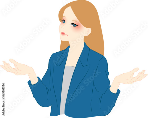 caucasian女性がスーツを着て手を広げている
