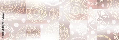 Ethnic seamless border, background of circular elements, vector design, banner