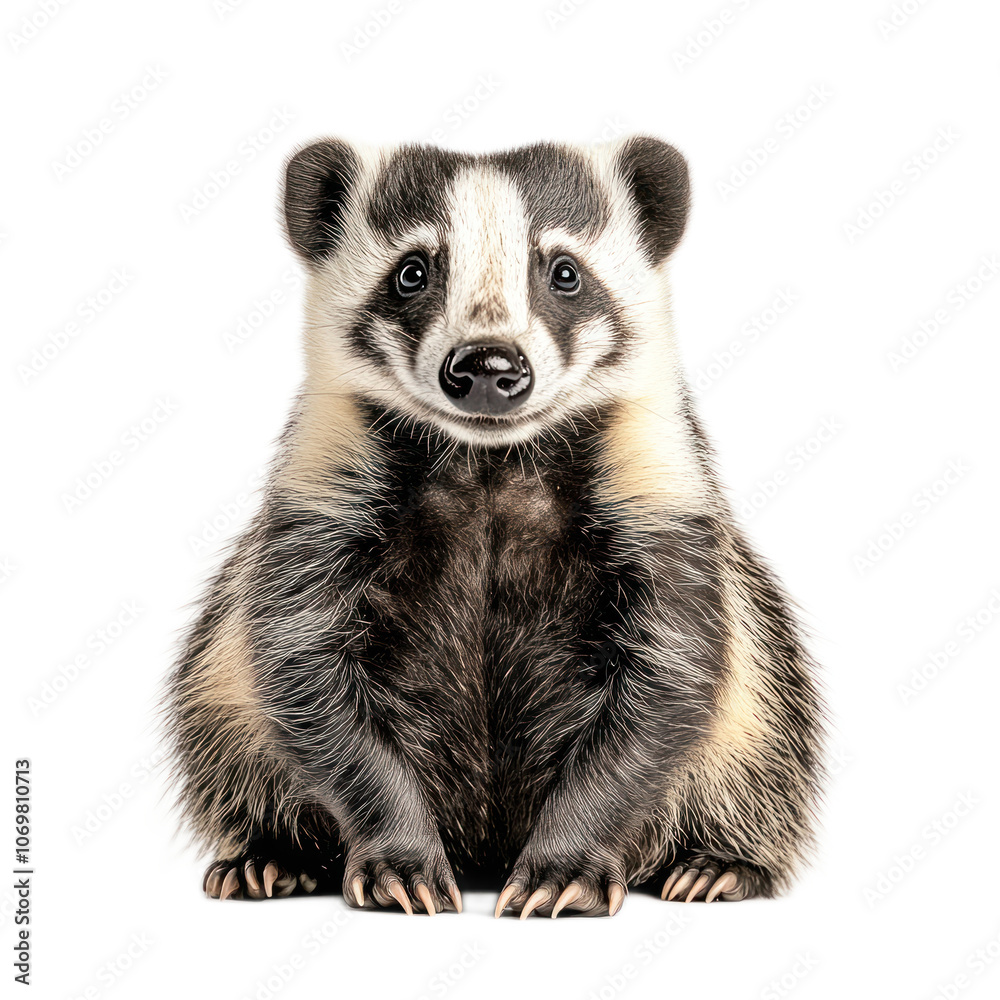 Cute Badger Sitting Innocently on White Background Cute Badger Sitting Innocently on White Background