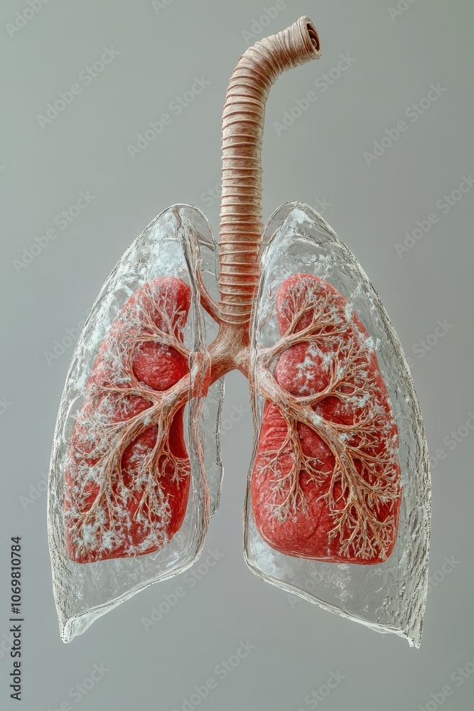 Detailed Anatomical Model of Human Lungs with Bronchial Tree on Gray Background for Medical and Educational Use Detailed Anatomical Model of Human Lungs with Bronchial Tree on Gray Background for Medical and Educational Use