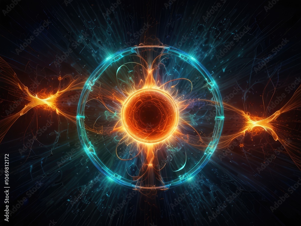 Fototapeta premium fractal burst arrangement,earth with fire,earth and sun,abstract background with glowing circles