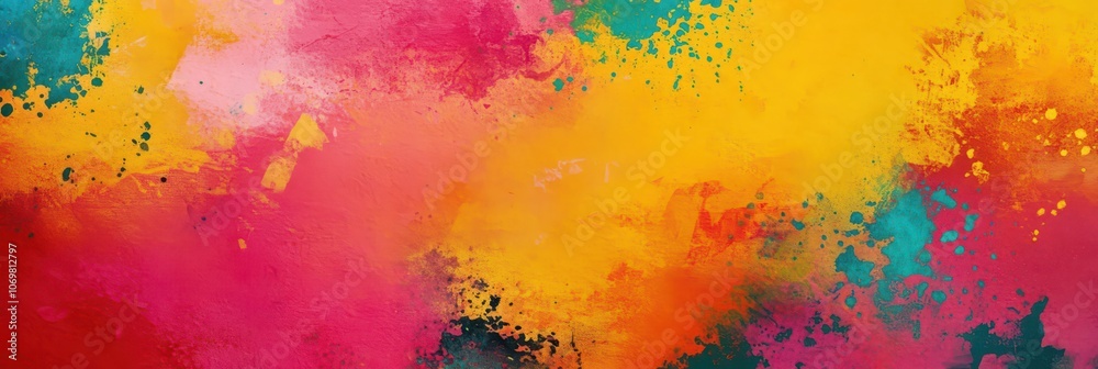 Fototapeta premium Vibrant colors and joyful celebration of Holi festival, perfect for holiday designs. Horizontal banner. Copy space. Festival of colors, love, and spring. Multicolored background. Holiday template