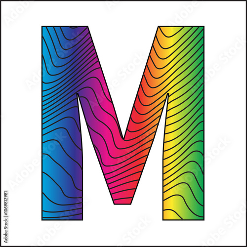 1M Letter M Bright Rainbow Swirls - Wavy warped text - Gradient M logo - Letter M
