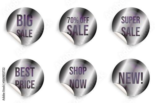 Big Sale sticker set isolated white background. Trendy Holographic business sticker collection. Vector illustration can used advertising tag.  