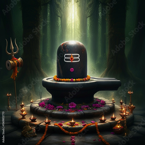 A serene Shivling surrounde...