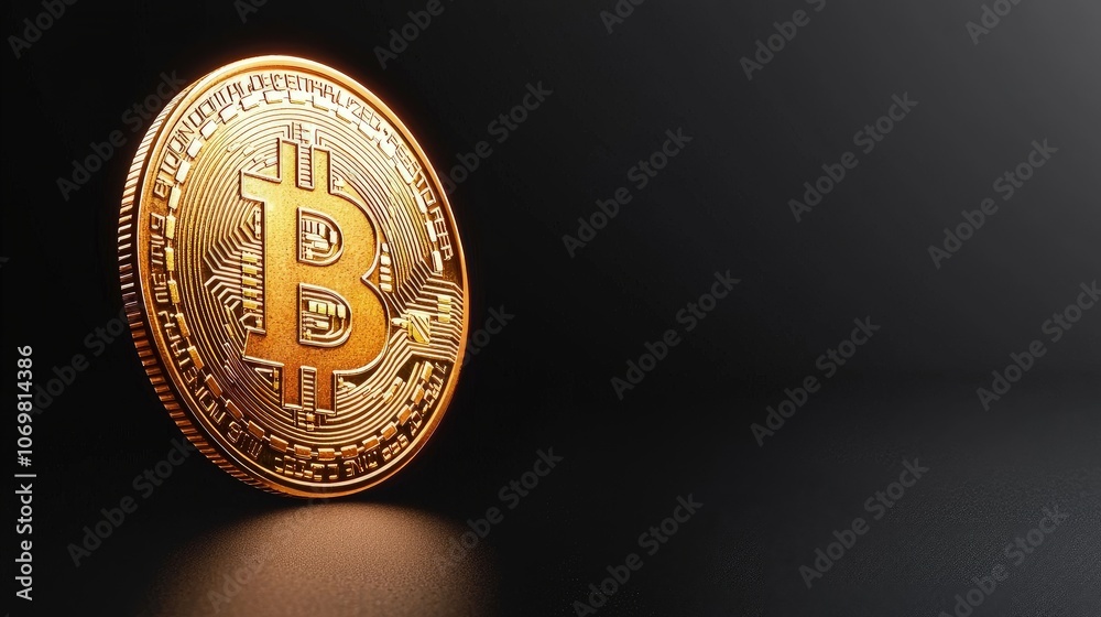 Shiny Bitcoin Coin on a Dark Background with Dramatic Lighting Shiny Bitcoin Coin on a Dark Background with Dramatic Lighting