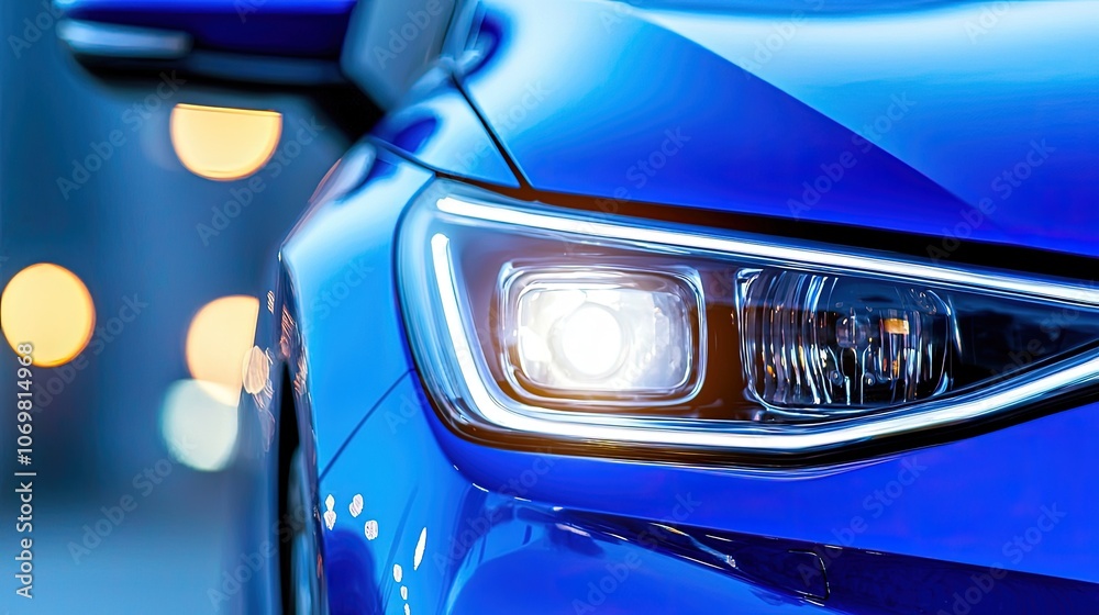 Stunning Close-Up of a Modern Blue Car Headlight at Night Stunning Close-Up of a Modern Blue Car Headlight at Night