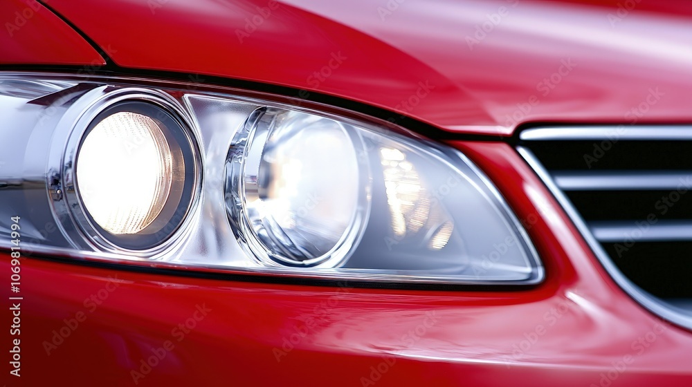 Close-Up View of a Sleek Red Car Headlight Design Close-Up View of a Sleek Red Car Headlight Design