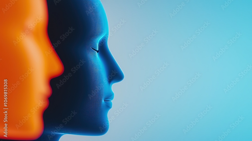 Abstract Profile of Colored Mannequins Against a Gradient Background Abstract Profile of Colored Mannequins Against a Gradient Background