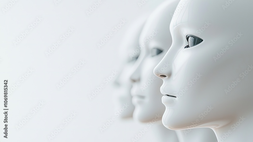 A Series of Elegant Mannequin Heads Displayed in a Minimalist Setting A Series of Elegant Mannequin Heads Displayed in a Minimalist Setting