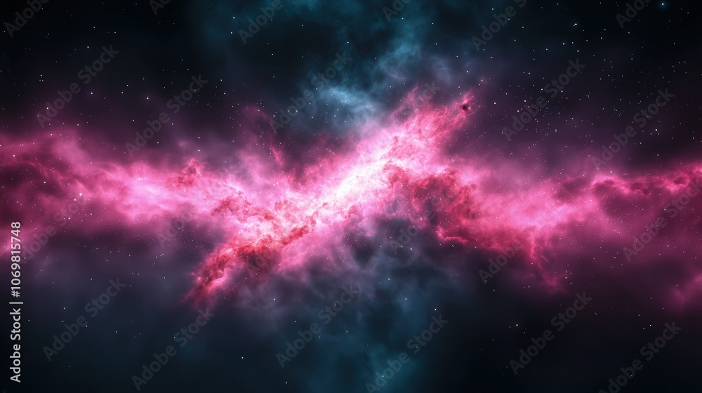 Naklejka premium Stunning Cosmic Nebula in Vibrant Pink and Blue Colors