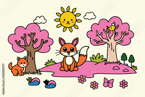 adorable playful forest animals in a vibrant forest setting