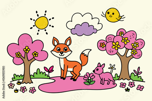 adorable playful forest animals in a vibrant forest setting