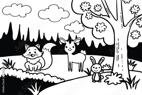 adorable playful forest animals in a vibrant forest setting