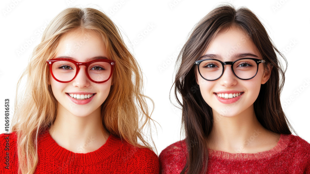 Young Women Smiling Together While Wearing Glasses in Casual Outfits Generative AI Young Women Smiling Together While Wearing Glasses in Casual Outfits Generative AI
