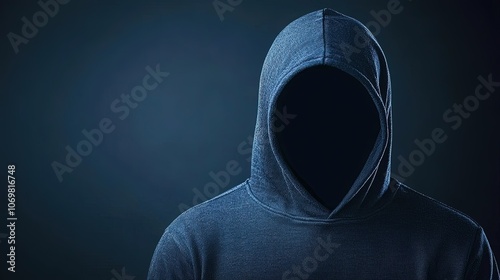 Mysterious Figure in Dark Hooded Sweatshirt Against a Black Background