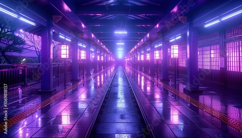 A japanese urban purple city architecture. 