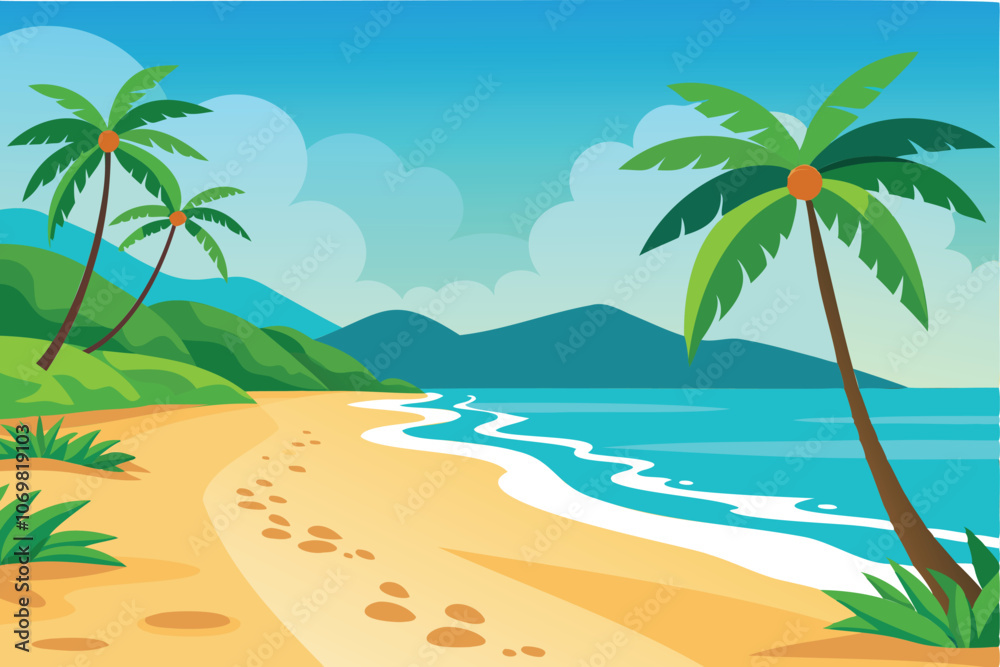 tropical beach view with lush palms and turquoise waves vector illustration
tropical beach view with lush palms and turquoise waves vector illustration