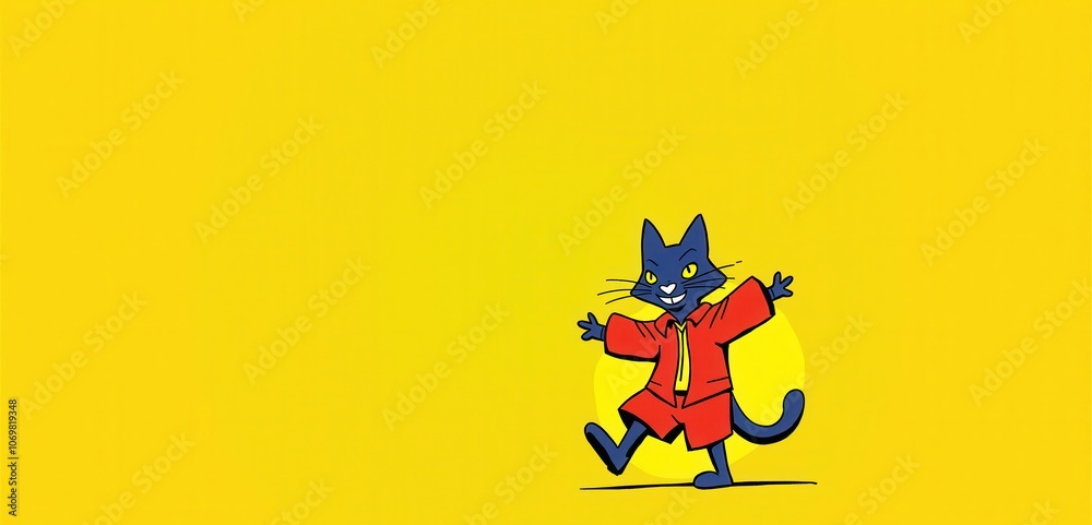 Cheerful cartoon cat in a bright yellow background, perfect for kids' products, educational materials, or playful branding. Cheerful cartoon cat in a bright yellow background, perfect for kids' products, educational materials, or playful branding.