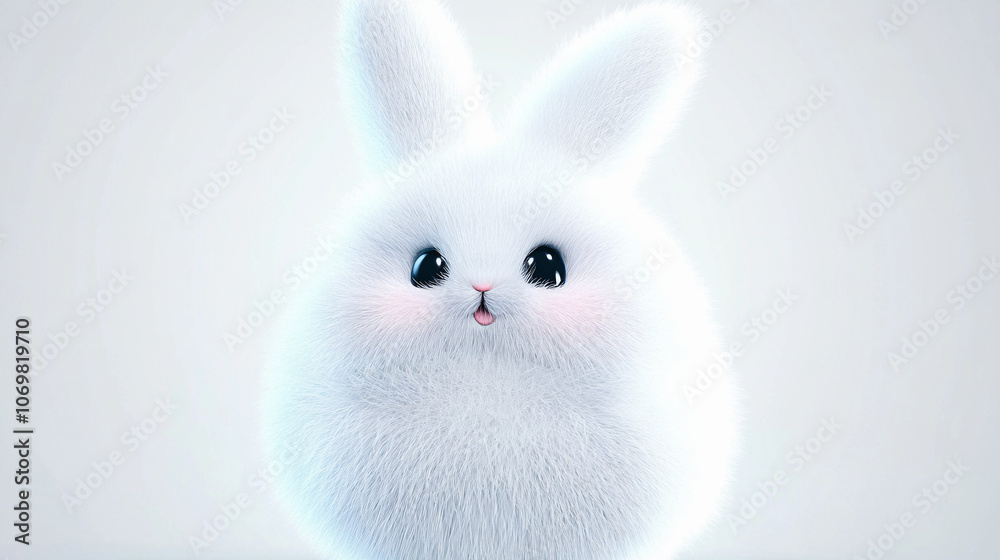 Obraz premium 귀엽고 포근한 하얀 토끼 캐릭터, 밝고 따뜻한 감성의 애니메이션 스타일, AI 생성 