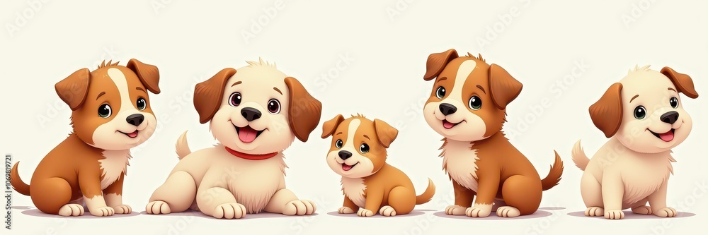 Obraz premium Adorable cartoon puppies showcasing joy and playfulness, perfect for pet-related marketing, children's products, or animal welfare campaigns.