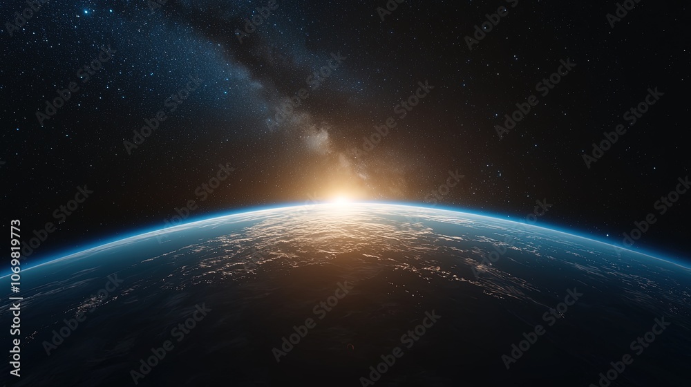Breathtaking View of Earth and Galactic Horizon at Dawn Breathtaking View of Earth and Galactic Horizon at Dawn