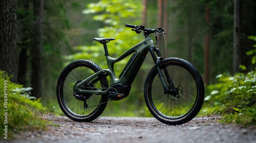 Sleek Electric Mountain Bike Ready for Adventure in Nature Sleek Electric Mountain Bike Ready for Adventure in Nature