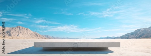 Square Podium with Desert Background, Rectangle Podium on Desert with Blue Sky Background for Display Product Advertising