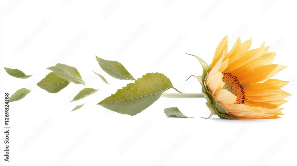 Sunflowers in Bloom: A vibrant sunflower blooms in a delicate, whimsical arrangement of leaves, capturing the essence of summertime and the beauty of nature's growth. Sunflowers in Bloom: A vibrant sunflower blooms in a delicate, whimsical arrangement of leaves, capturing the essence of summertime and the beauty of nature's growth.