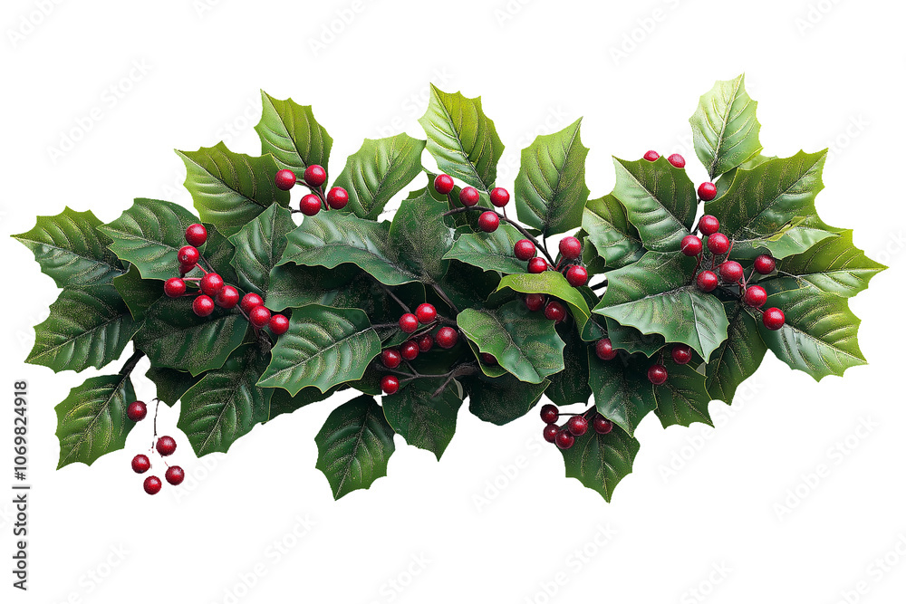 Cute holly bunch Christmas isolated on transparent background