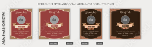 Retirement flyer design, social media post design, elder citizen, old, grand parents, chill, peace, celebration, festive, congratulations, party, retirement party, a4 print ready brochure template.