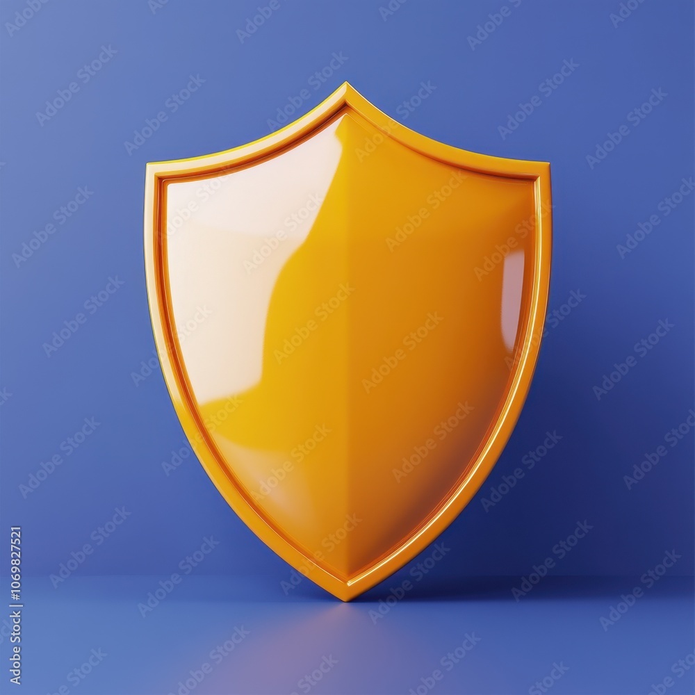 Shiny Orange Shield on Vibrant Blue Background Shiny Orange Shield on Vibrant Blue Background