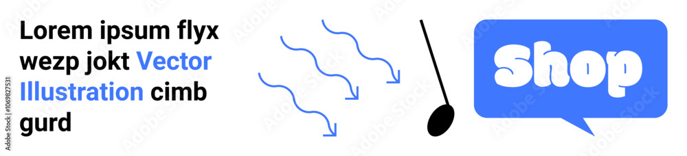 Image with a blue speech bubble containing the word Shop, abstract arrows, and placeholder text on white background. Ideal for e-commerce, digital marketing, online advertising, website banners Image with a blue speech bubble containing the word Shop, abstract arrows, and placeholder text on white background. Ideal for e-commerce, digital marketing, online advertising, website banners