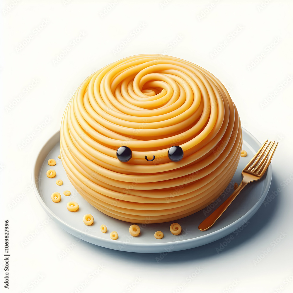 Spaghetti Spiral concept as A single large spiral of spaghetti coiled neatly on a plate with no other items on a white background. in Photo Stock Concept Spaghetti Spiral concept as A single large spiral of spaghetti coiled neatly on a plate with no other items on a white background. in Photo Stock Concept