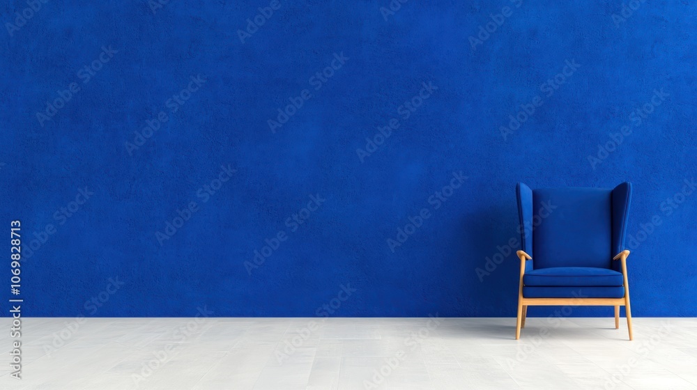 Farmhouse Living Room with Blue Wing Chair and Stone Cladding Wall Farmhouse Living Room with Blue Wing Chair and Stone Cladding Wall