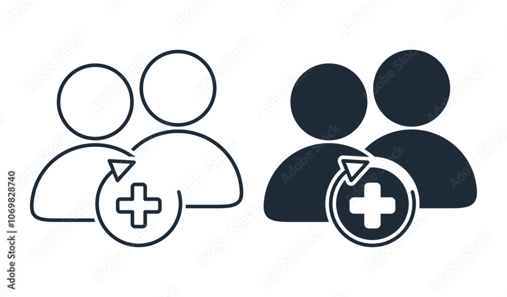 Unite into a group, a team. Vector linear icon illustration isolated on white background. Unite into a group, a team. Vector linear icon illustration isolated on white background.