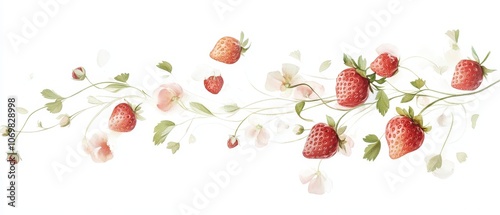 Strawberry Vines: A delicate arrangement of ripe strawberries, blooming flowers, and verdant vines, evoking the sweetness and vibrancy of summer.  